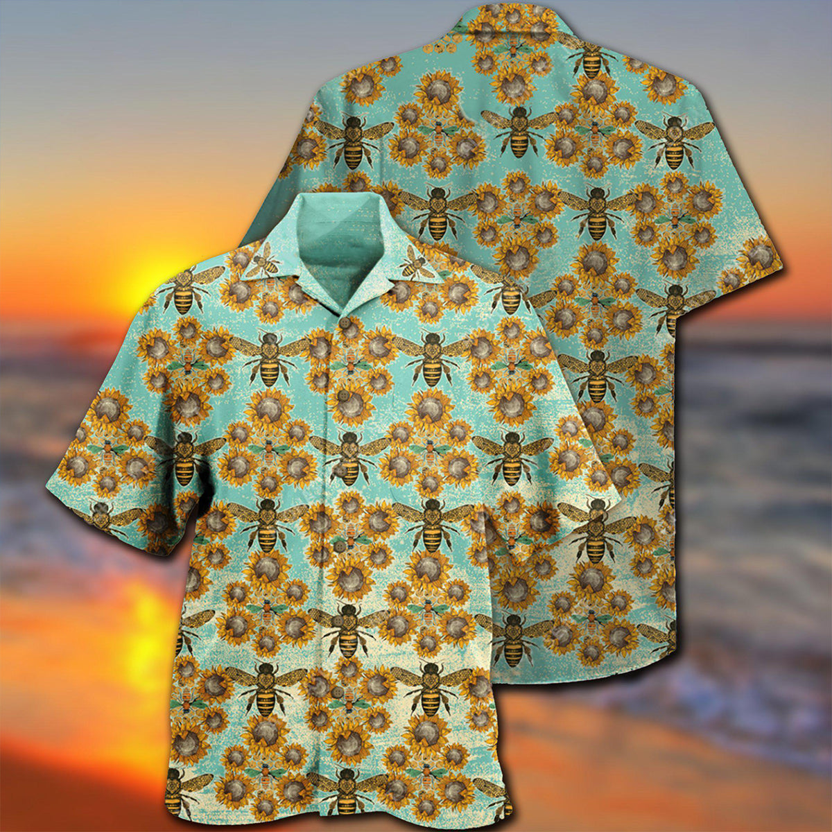 Sunflower Honey Bee Hawaiian Shirt With Detailed Graphic For Island Trips Summer Gatherings And Comfortable Daily Wear