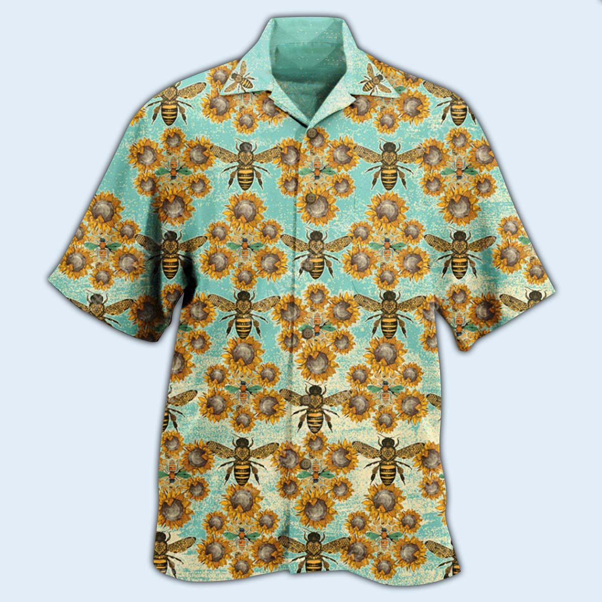 Sunflower Honey Bee Hawaiian Shirt With All Over Print For Island Trips Summer Gatherings And Comfortable Daily Wear