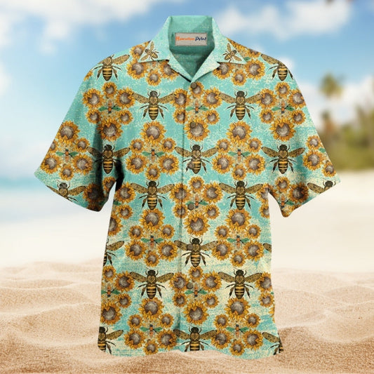 Bee Loves Sunflowers Hawaiian Shirt For Summer Gatherings Nature Fans And Comfortable Vacation Style