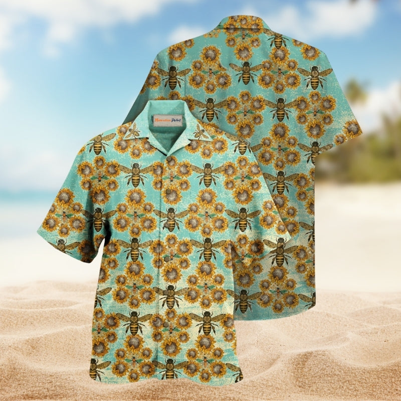 Bee Loves Sunflowers Hawaiian Shirt For Summer Gatherings Nature Fans And Comfortable Vacation Style