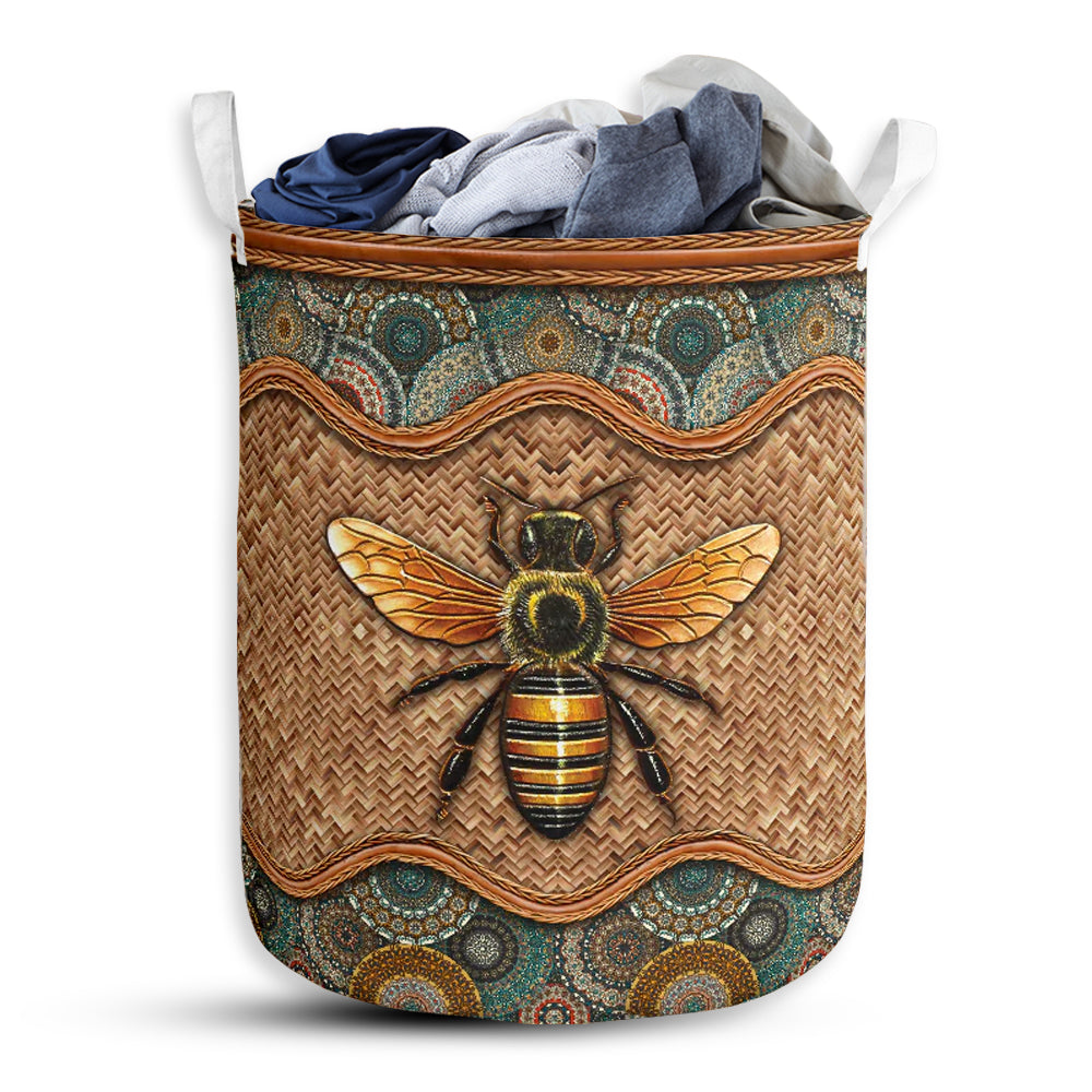 Small Size Bee Rattan Mandala Classic Laundry Basket For Bathroom Bedroom Storage