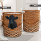 Cow Beef Cattle Cow Rattan Texture Laundry Basket For Nursery Dorm And Home Storage