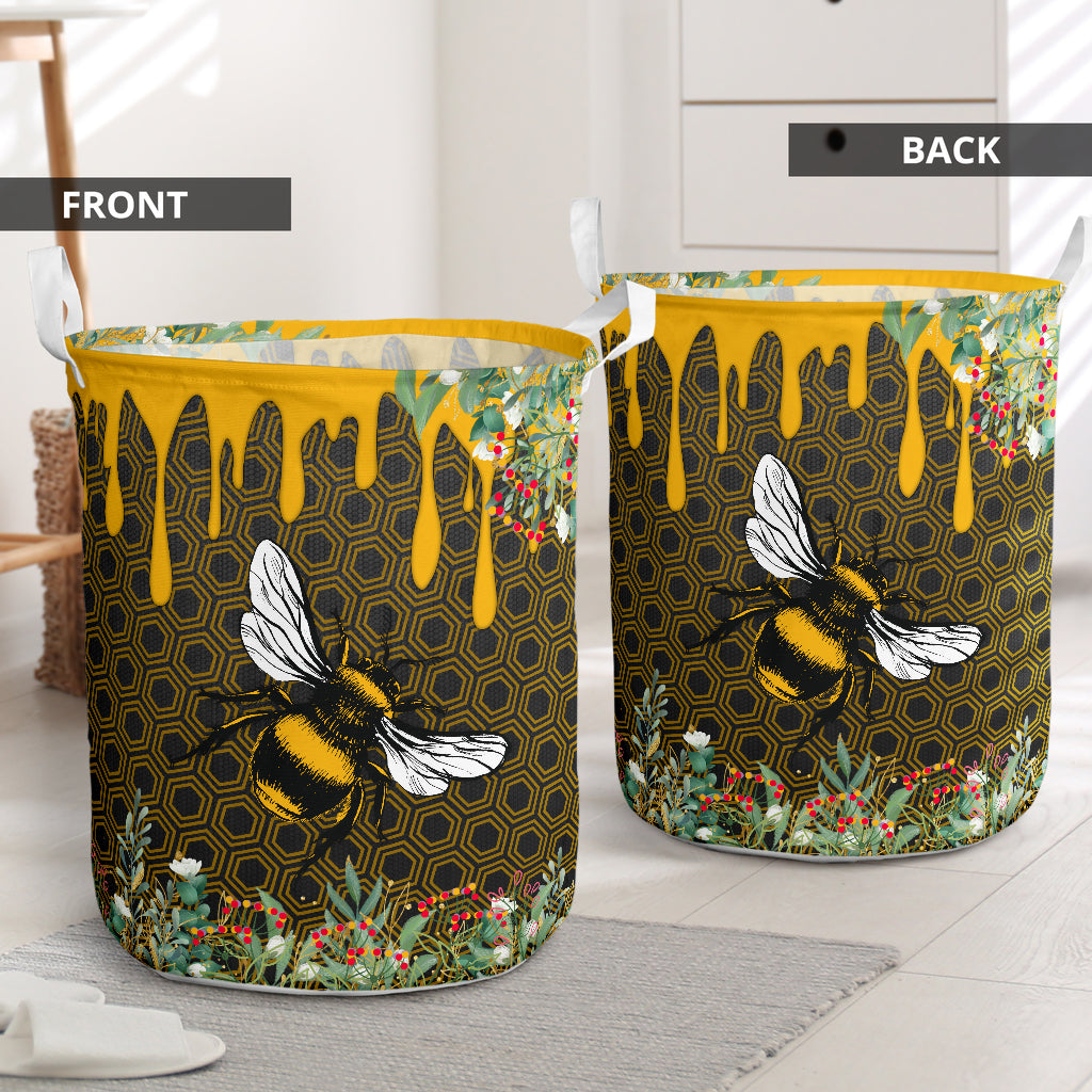 Bee Flower Honey Laundry Basket For Nursery Dorm And Home Storage