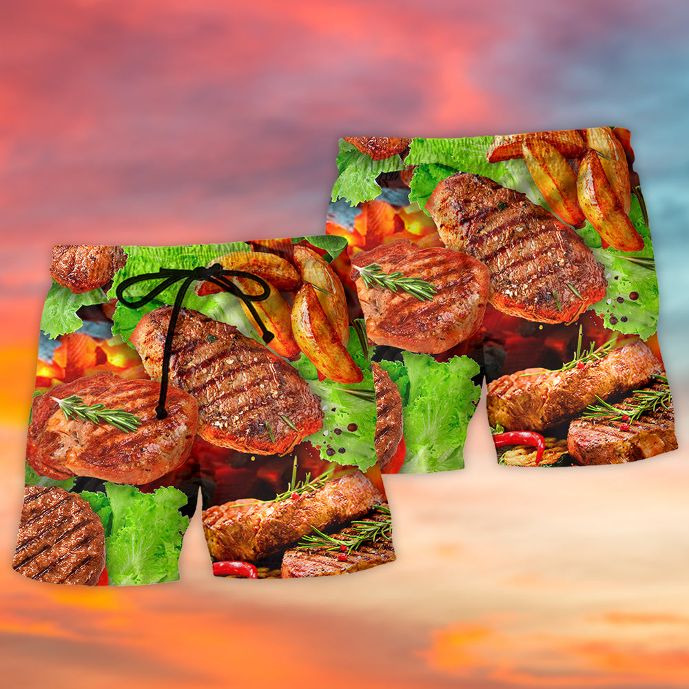 Beef Steak BBQ Grilling Lover Beach Shorts For Beach Trips And Relaxed Vacation Styling
