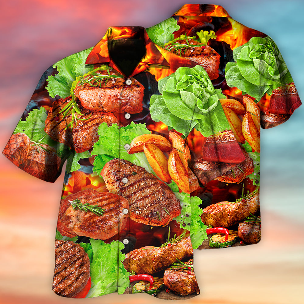 Beef Steak BBQ Grill Theme Hawaiian Shirt For Hobby Lovers, Coastal Trips, And Relaxed Everyday Wear