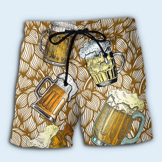 Beer Lover Beach Shorts Pattern View For Beach Days And Outdoor Parties