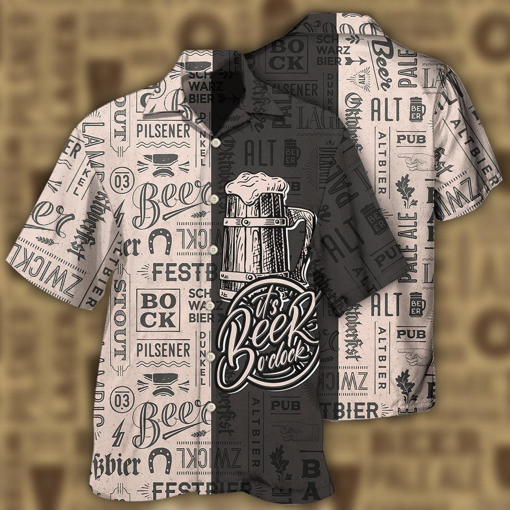 Classic Vintage Beer O'Clock Hawaiian Shirt Pattern Detail For Summer Holidays And Outdoor Fun