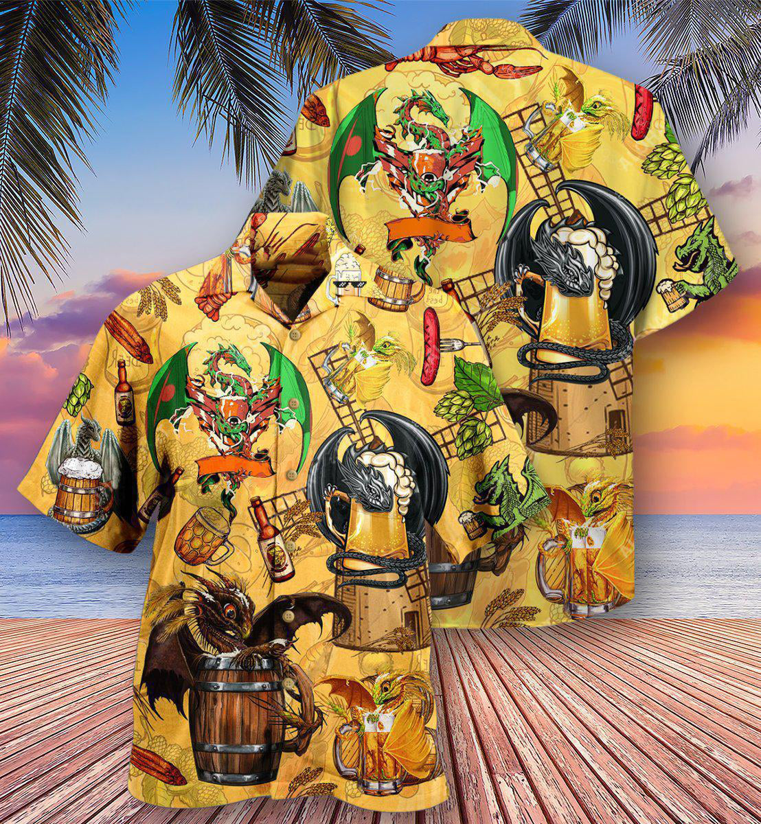 Dragon Drunkgon Beer Hawaiian Shirt Artwork Detail For Tropical Trips And Casual Outings