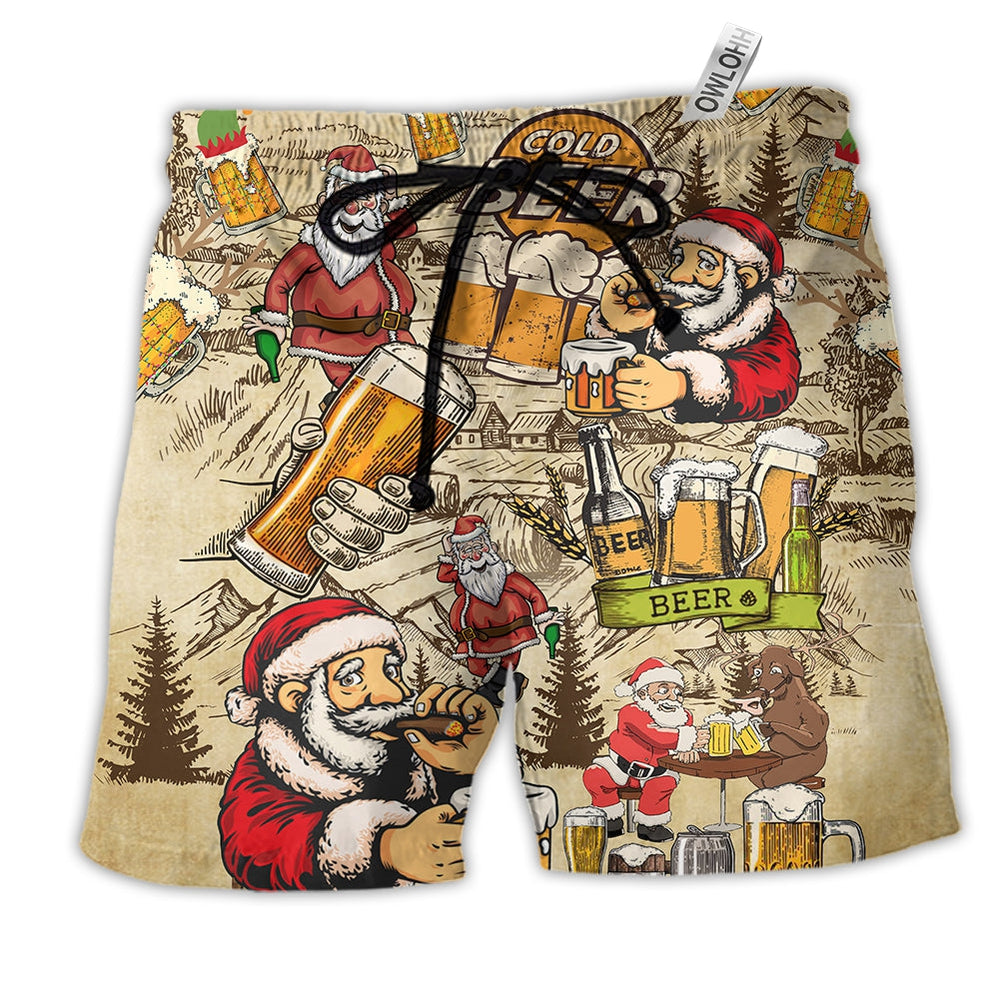 Beer Drinking Beer With Santa Claus Hawaiian Beach Shorts For Festive Outdoor Style