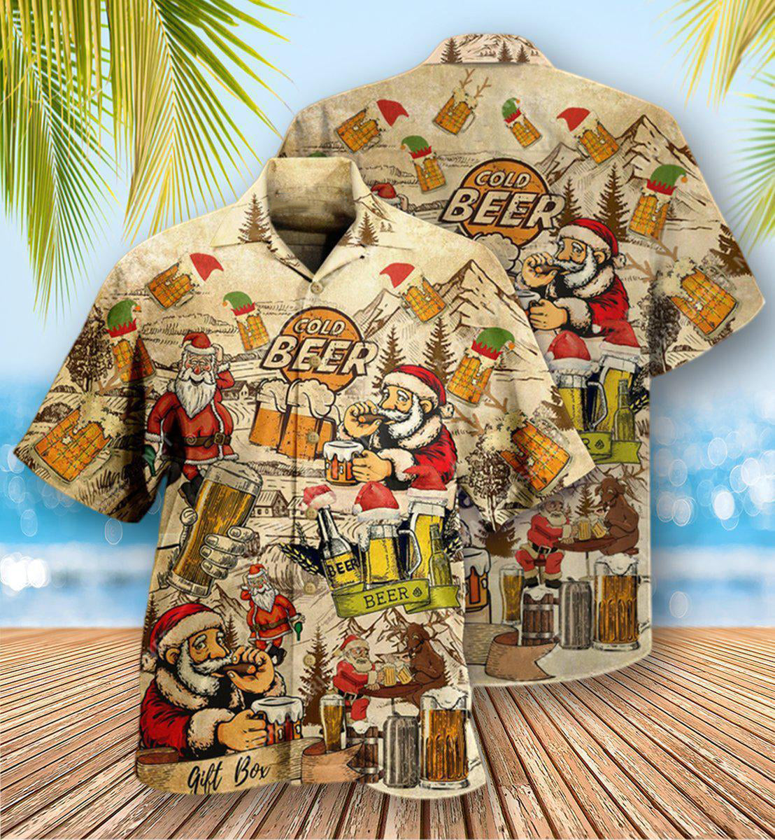 Funny Beer Drinking Holiday Party Hawaiian Shirt Pattern View For Lightweight Everyday Style