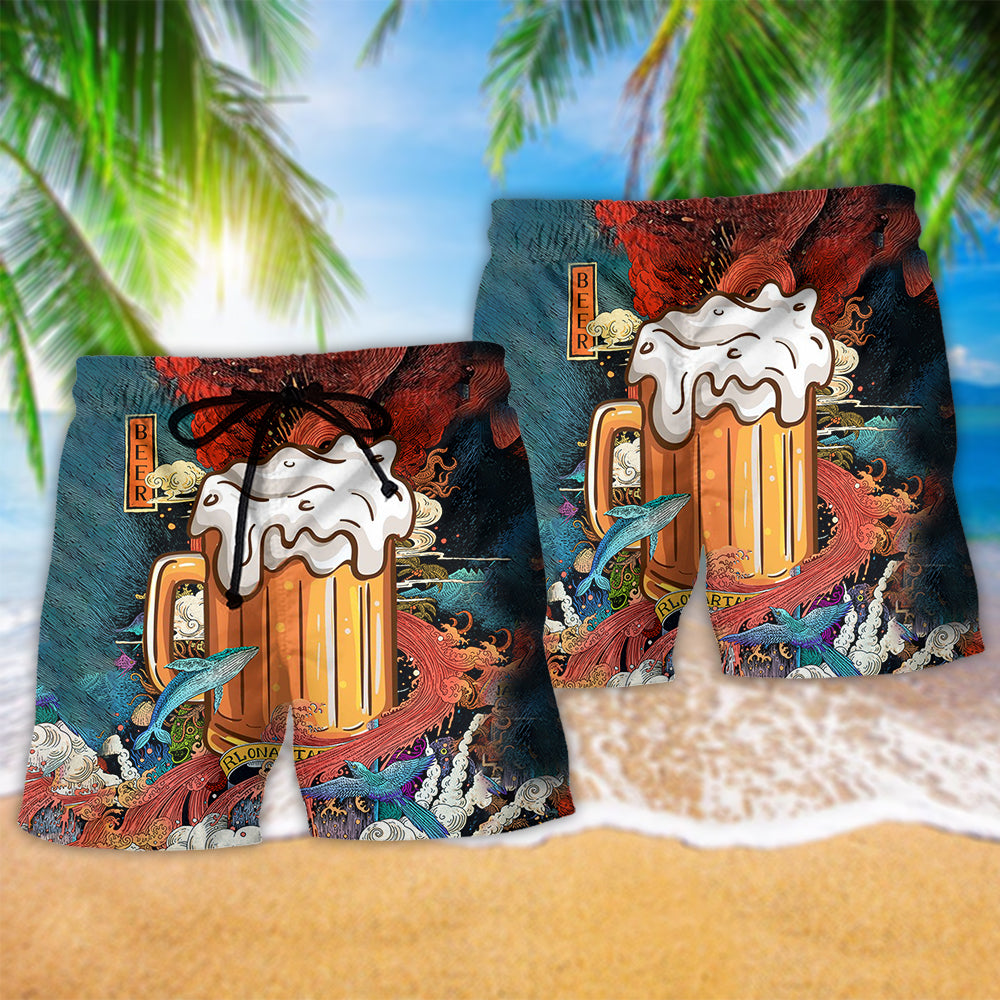 Craft Beer Beach Shorts Pattern Detail For Seaside Leisure And Easy Warm Weather Wear
