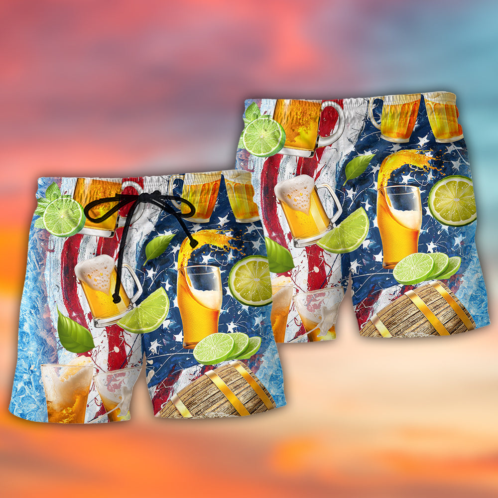 Beer Independence Day Beach Shorts Design Detail For Resort And Beach Day Style