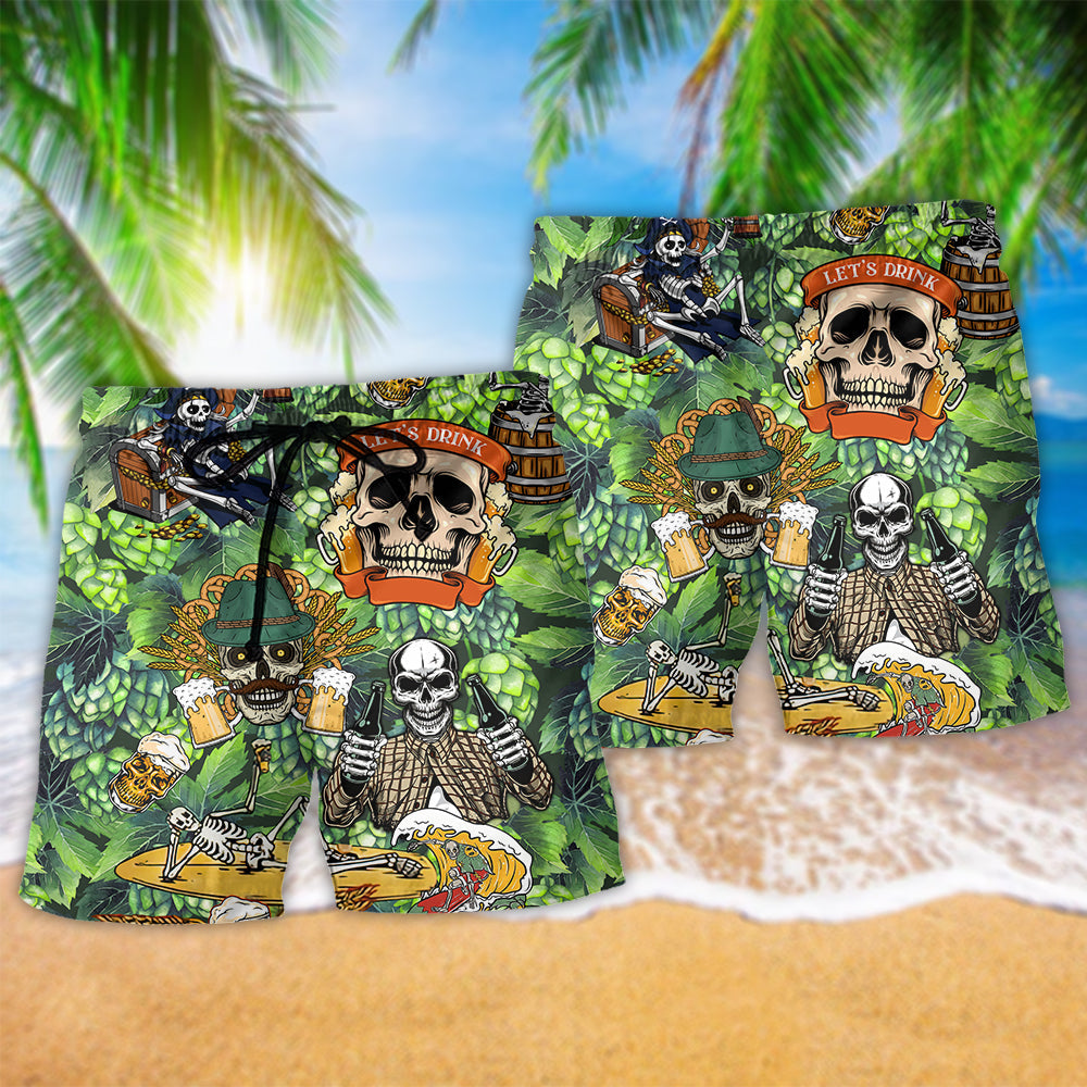 Beer Skull Beach Shorts Pattern Detail For Island Trips And Lightweight Summer Style