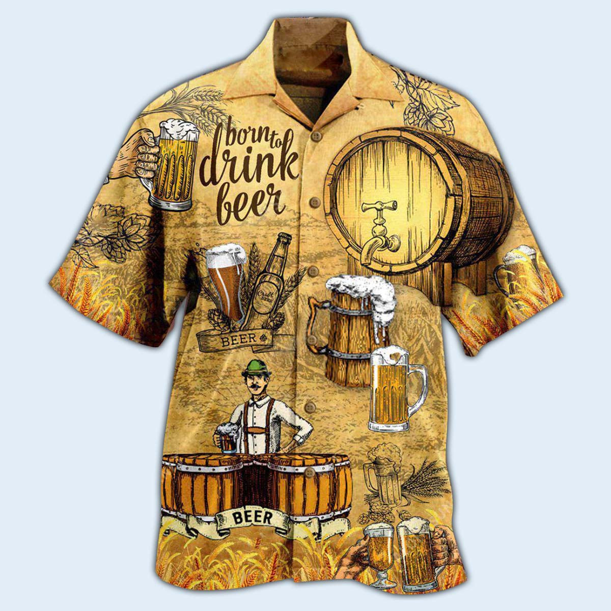 Vintage Beer Drinking Hawaiian Shirt Pattern Detail For Summer Holidays And Outdoor Fun