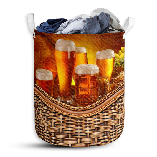 Small Size Beverage Theme Rattan Texture Laundry Basket For Bathroom Bedroom Storage