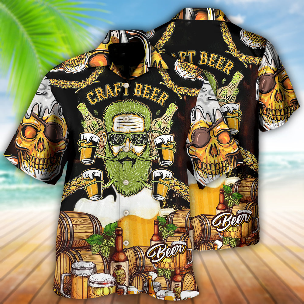Vintage Skull Craft Beer Hawaiian Shirt Design View For Resort Travel And Thoughtful Gifting