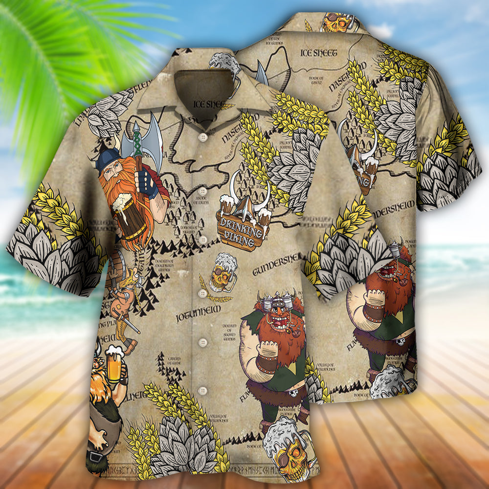 Beer Loving Norse Warrior Drinking Theme Hawaiian Shirt Design View For Casual Summer Styling
