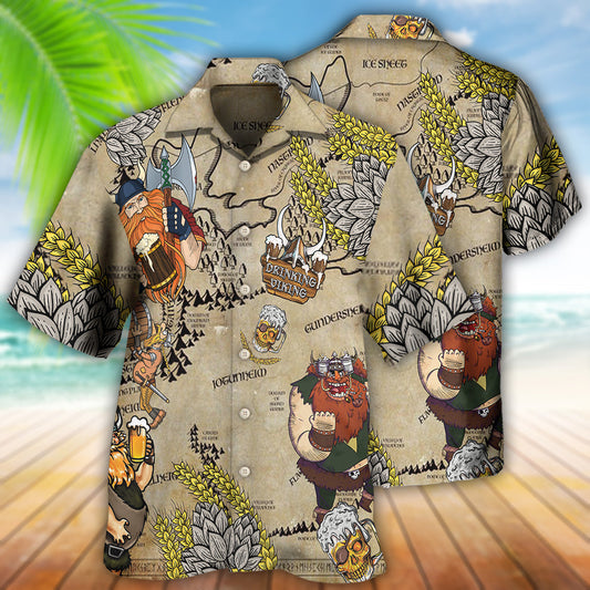 Beer Loving Norse Warrior Drinking Theme Hawaiian Shirt Design View For Casual Summer Styling