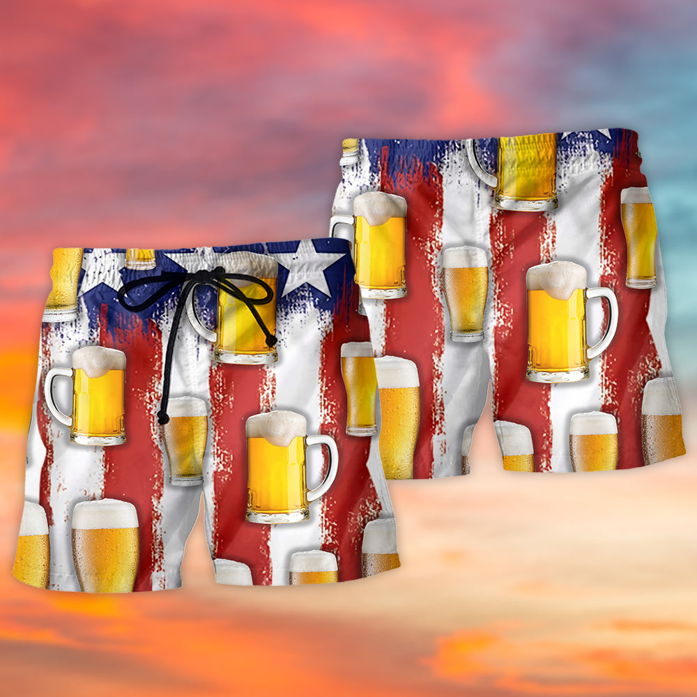 Independence Beer Celebration Beach Shorts Pattern Detail For Poolside Fun And Travel Ready Comfort