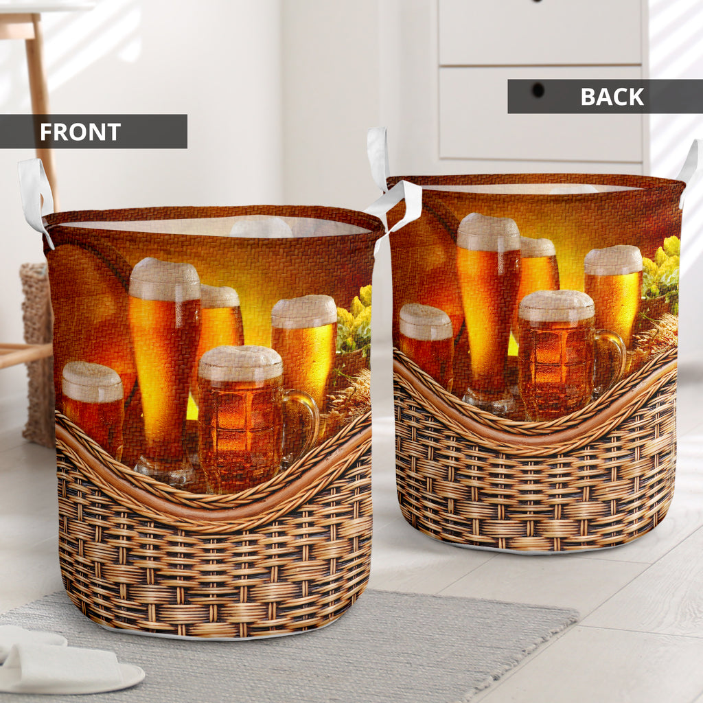 Beverage Theme Rattan Texture Laundry Basket For Nursery Dorm And Home Storage