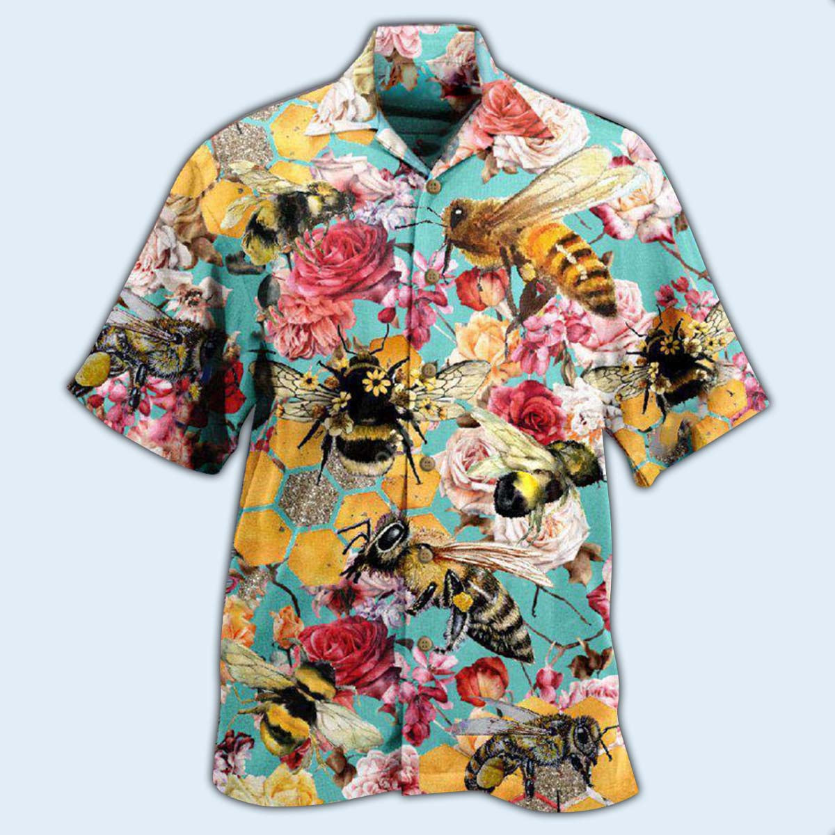 Bee Gorgeous Rose Beautiful Hawaiian Shirt Pattern View For Lightweight Everyday Style