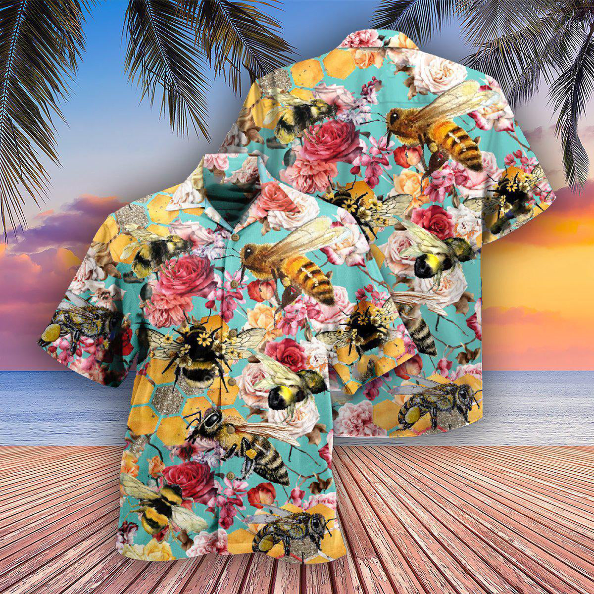 Bee Gorgeous Rose Beautiful Hawaiian Shirt Artwork Detail For Tropical Trips And Casual Outings
