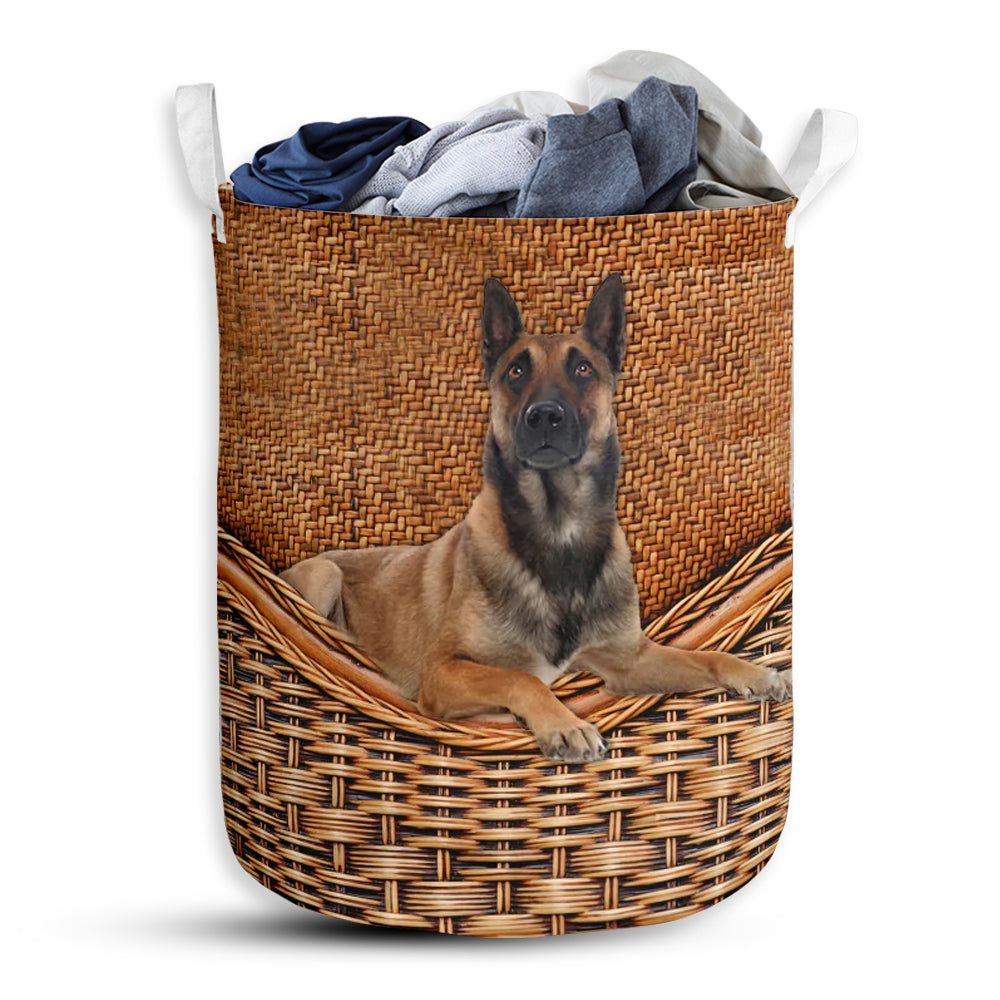 Small Size Belgian Malinois Dog Rattan Texture Laundry Basket For Bathroom Bedroom Storage