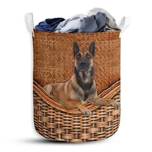 Small Size Belgian Malinois Dog Rattan Texture Laundry Basket For Bathroom Bedroom Storage