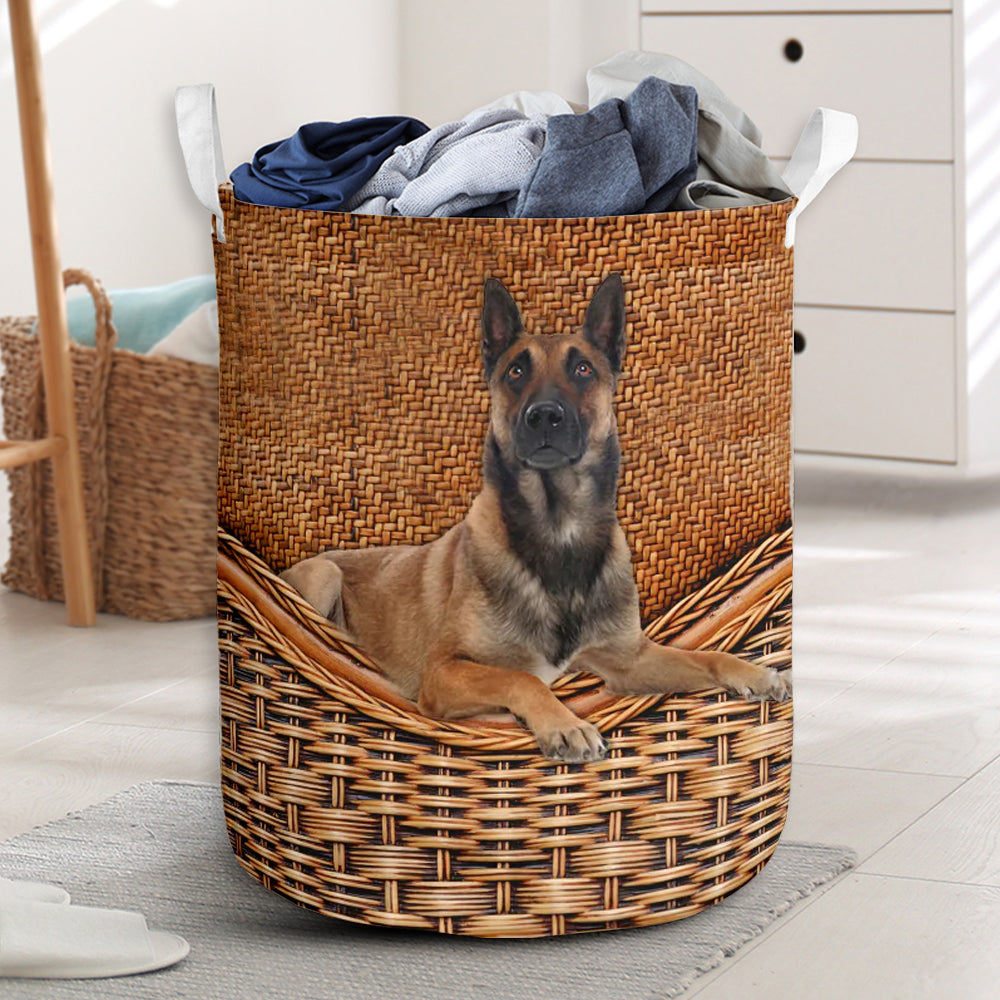 Belgian Malinois Dog Rattan Texture Laundry Basket For Room Home Organizer