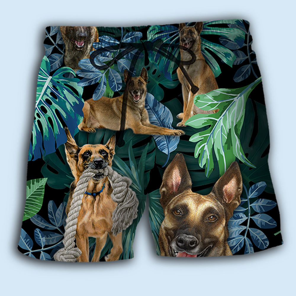 Belgian Malinois Tropical Leaf Beach Shorts For Summer Vacation And Coastal Travel
