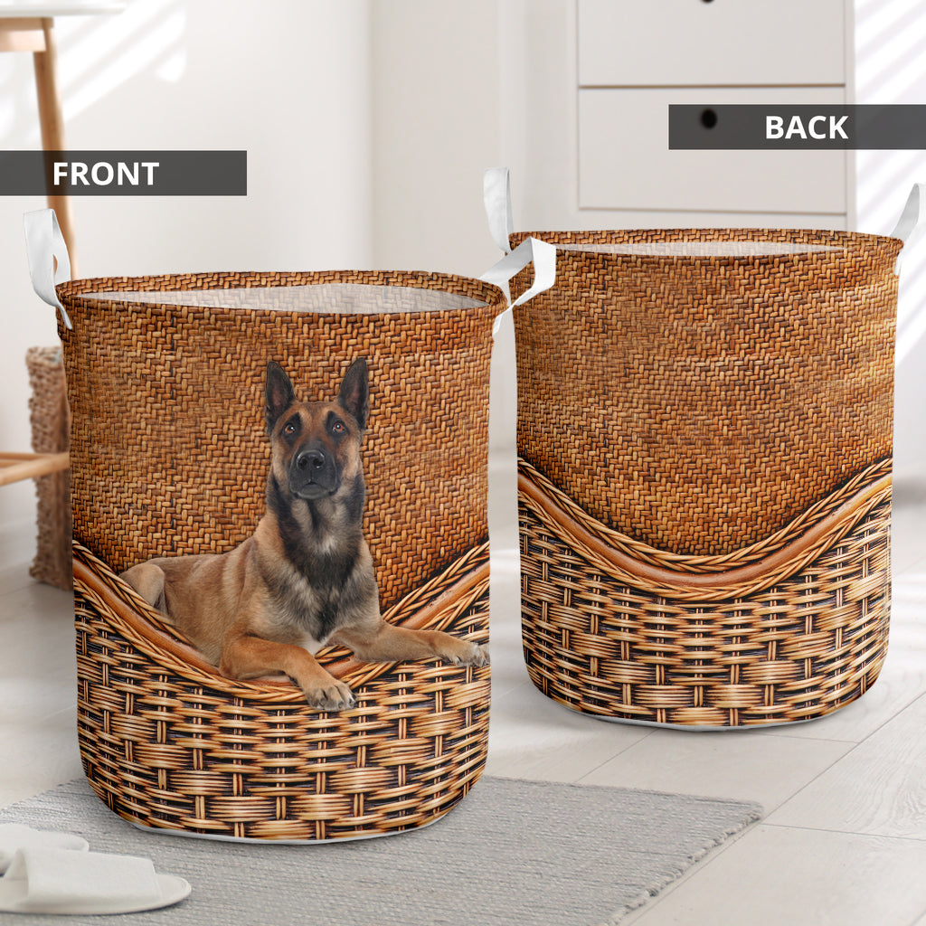 Belgian Malinois Dog Rattan Texture Laundry Basket For Nursery Dorm And Home Storage