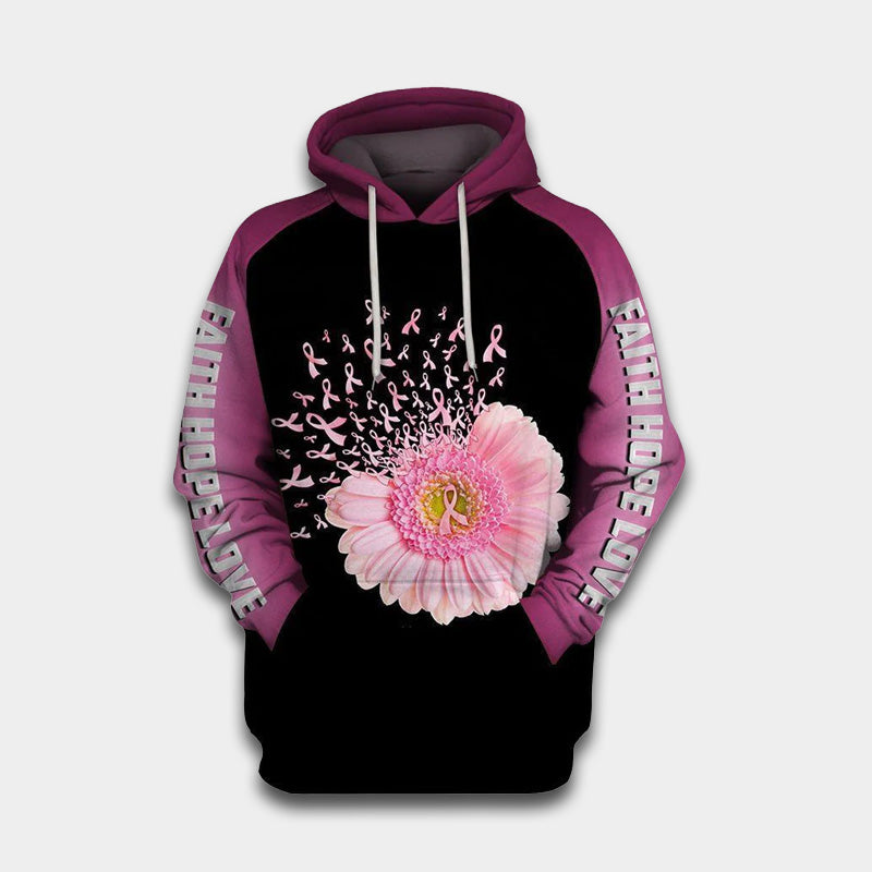 Pink Believe Flower Ribbon Breast Cancer Awareness Hoodie For Awareness Events Everyday Support And Thoughtful Gifting