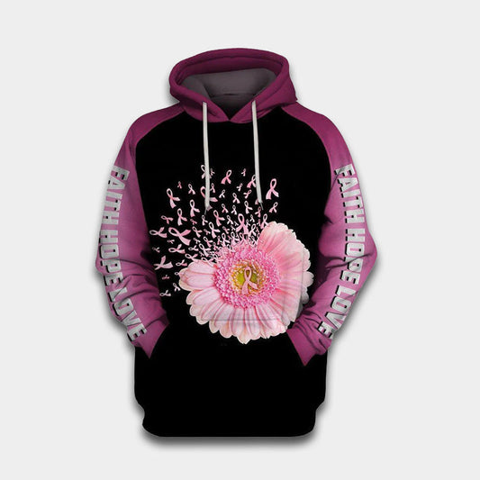 Pink Believe Flower Ribbon Breast Cancer Awareness Hoodie For Awareness Events Everyday Support And Thoughtful Gifting