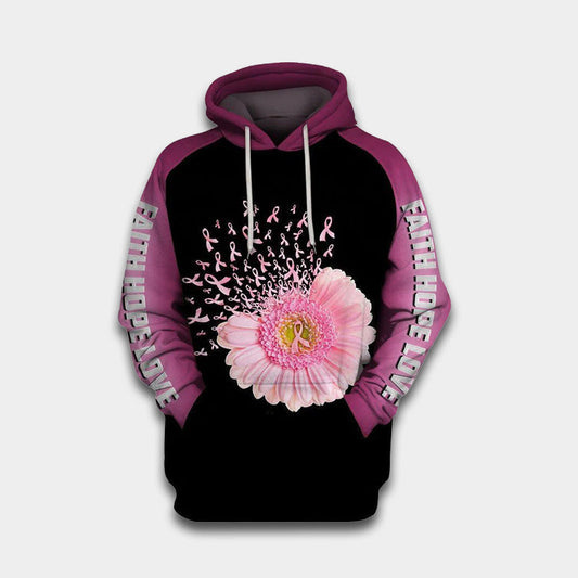 Pink Believe Ribbon Flower Hoodie For Awareness Campaigns Comfortable Wear And Supportive Gifting