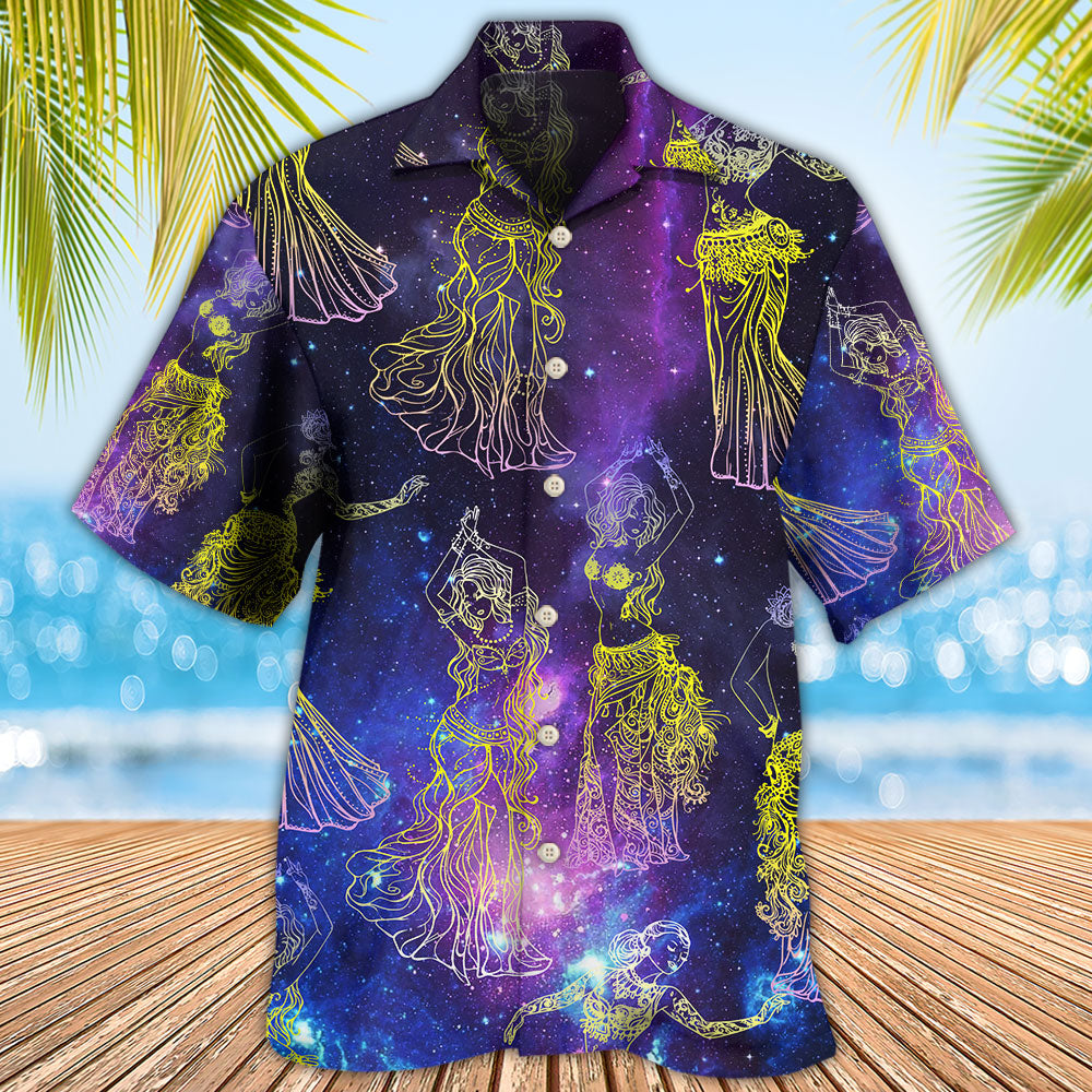 Mystical Dance Belly Galaxy Hawaiian Shirt For Vacation Days And Relaxed Coastal Outings