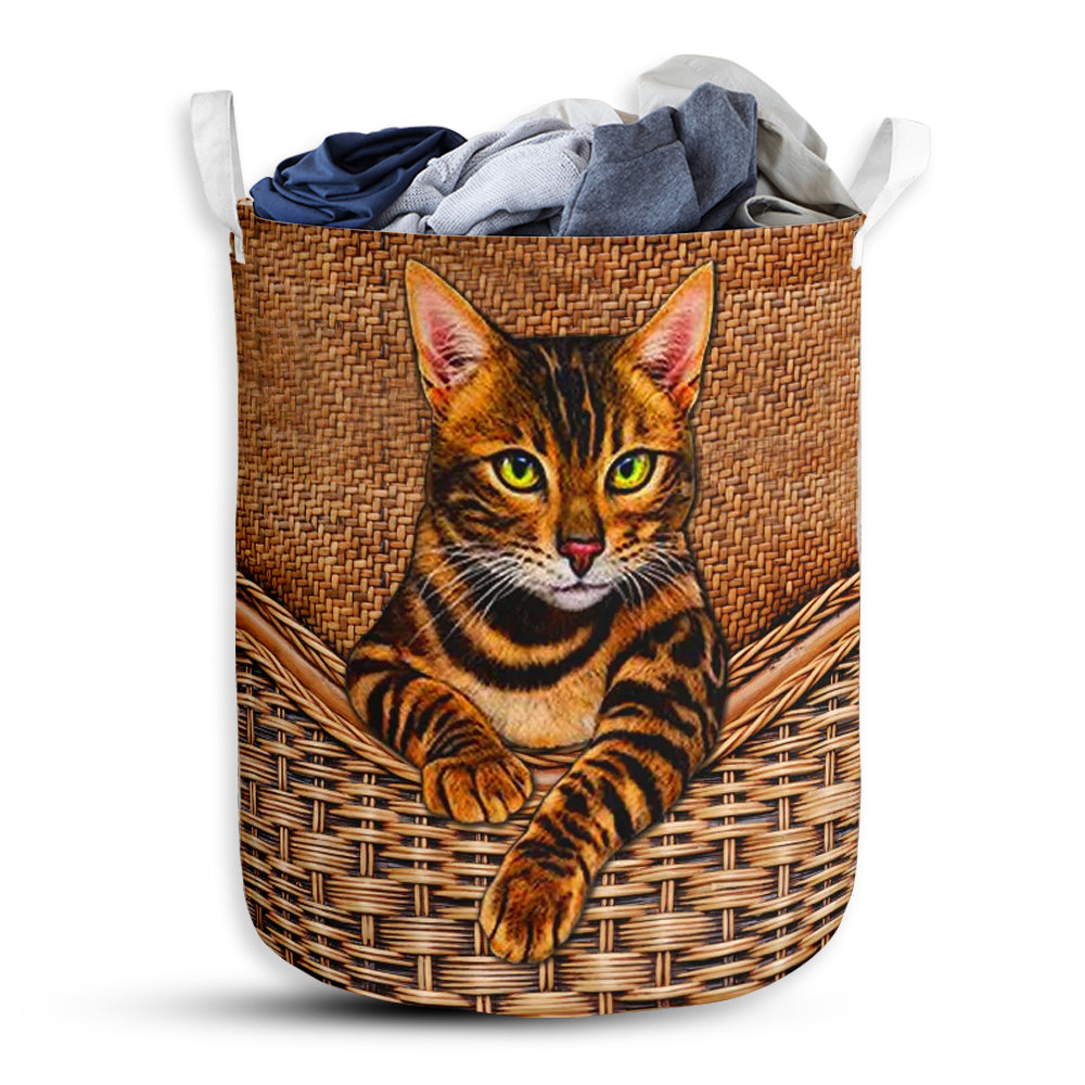 Small Size Bengal Cat Rattan Texture Laundry Basket For Bathroom Bedroom Storage
