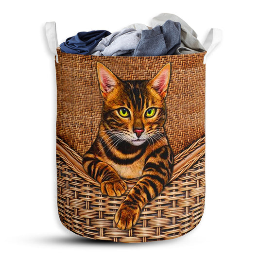 Small Size Bengal Cat Rattan Texture Laundry Basket For Bathroom Bedroom Storage