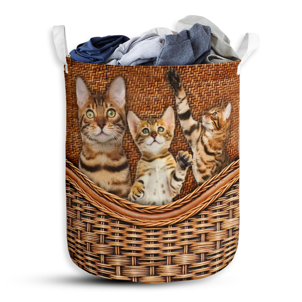 Small Size Bengal Cat Rattan Texture Basic Laundry Basket For Bathroom Bedroom Storage