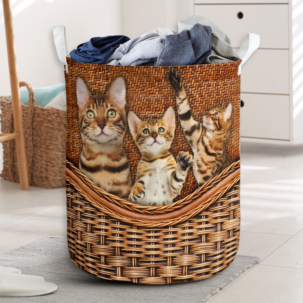 Bengal Cat Rattan Texture Basic Laundry Basket For Room Home Organizer