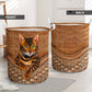 Bengal Cat Rattan Texture Laundry Basket For Nursery Dorm And Home Storage