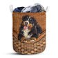 Small Size Bernese Mountain Dog Rattan Texture Laundry Basket For Bathroom Bedroom Storage