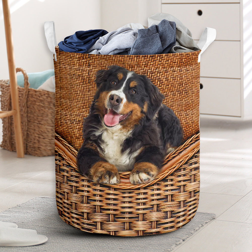 Bernese Mountain Dog Rattan Texture Laundry Basket For Room Home Organizer