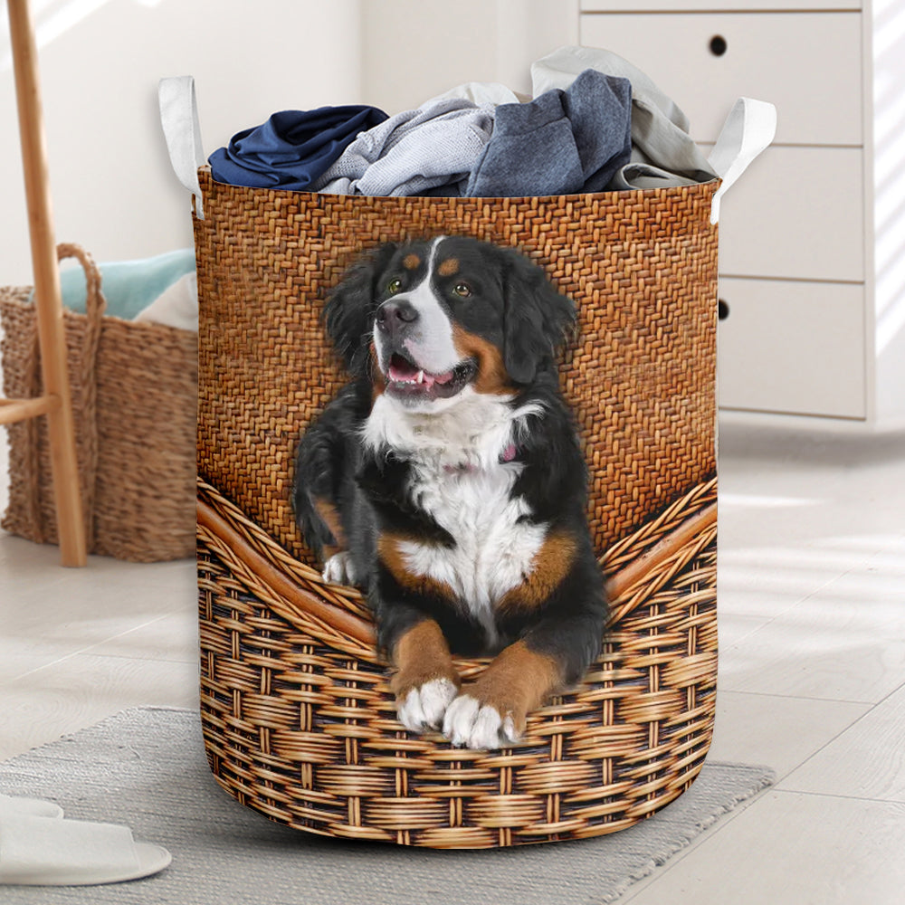 Bernese Mountain Dog Rattan Reaxture Lover Laundry Basket For Room Home Organizer
