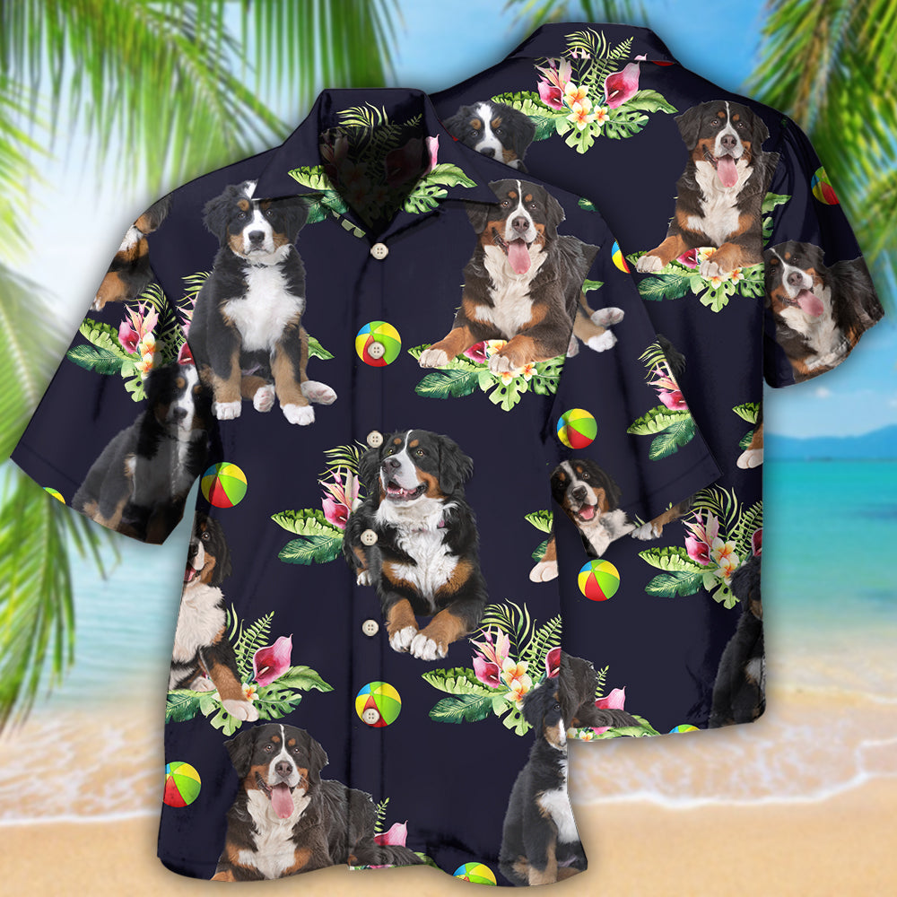 Floral Tropical Bernese Mountain Dog Hawaiian Shirt For Tropical Holidays, Outdoor Gatherings, And Everyday Comfort