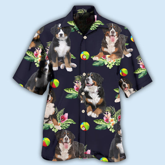Floral Tropical Bernese Mountain Dog Hawaiian Shirt For Tropical Holidays, Outdoor Gatherings, And Everyday Comfort