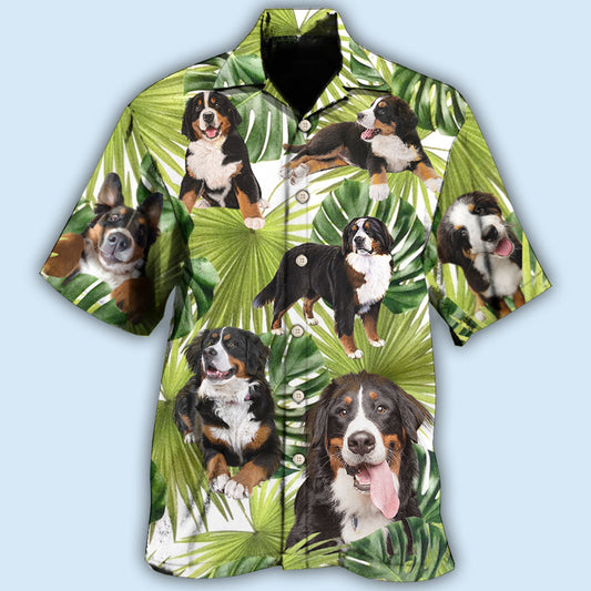 Tropical Bernese Mountain Leaf Dog Hawaiian Shirt For Island Vacations, Resort Wear, And Relaxed Seasonal Style