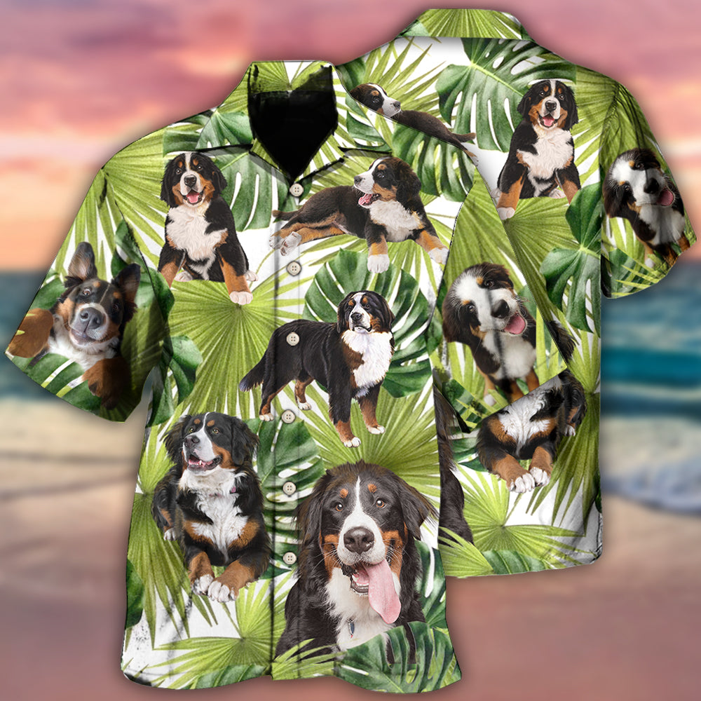 Tropical Bernese Mountain Leaf Dog Hawaiian Shirt For Island Vacations, Resort Wear, And Relaxed Seasonal Style