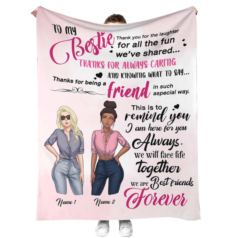 Bestie To My Bestie Personalized Flannel Blanket For Cozy Bedroom Sofa Decor