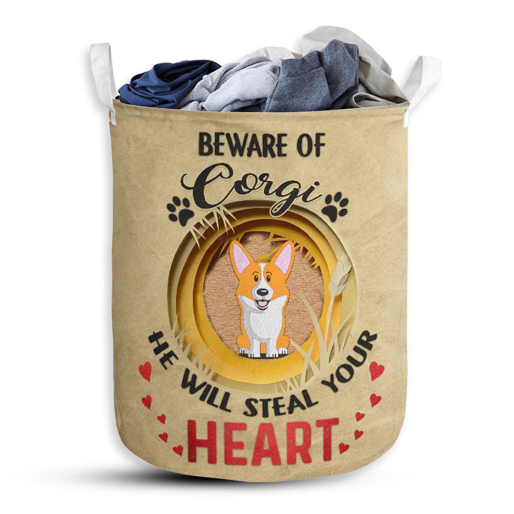 Small Size Corgi Beware Of Corgi Paper Laundry Basket For Bathroom Bedroom Storage