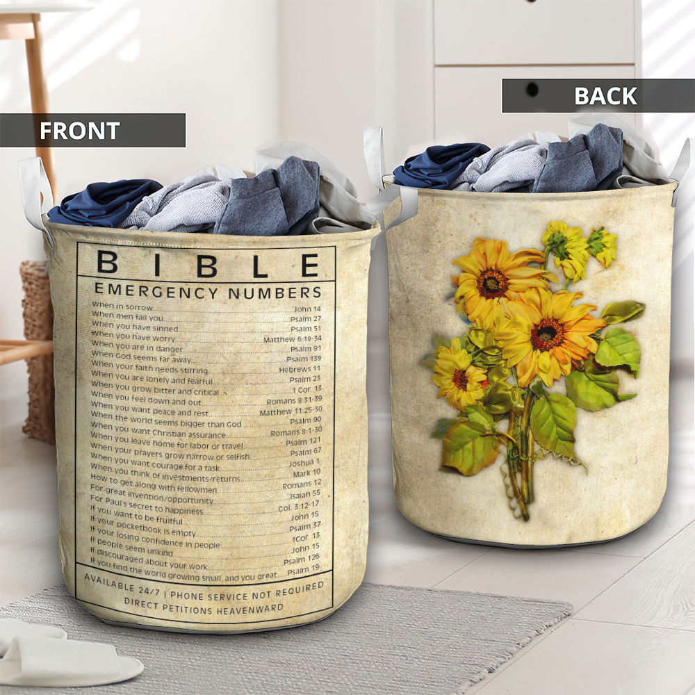 Bible Emergency Number Sunflower Laundry Basket For Bathroom Bedroom Storage